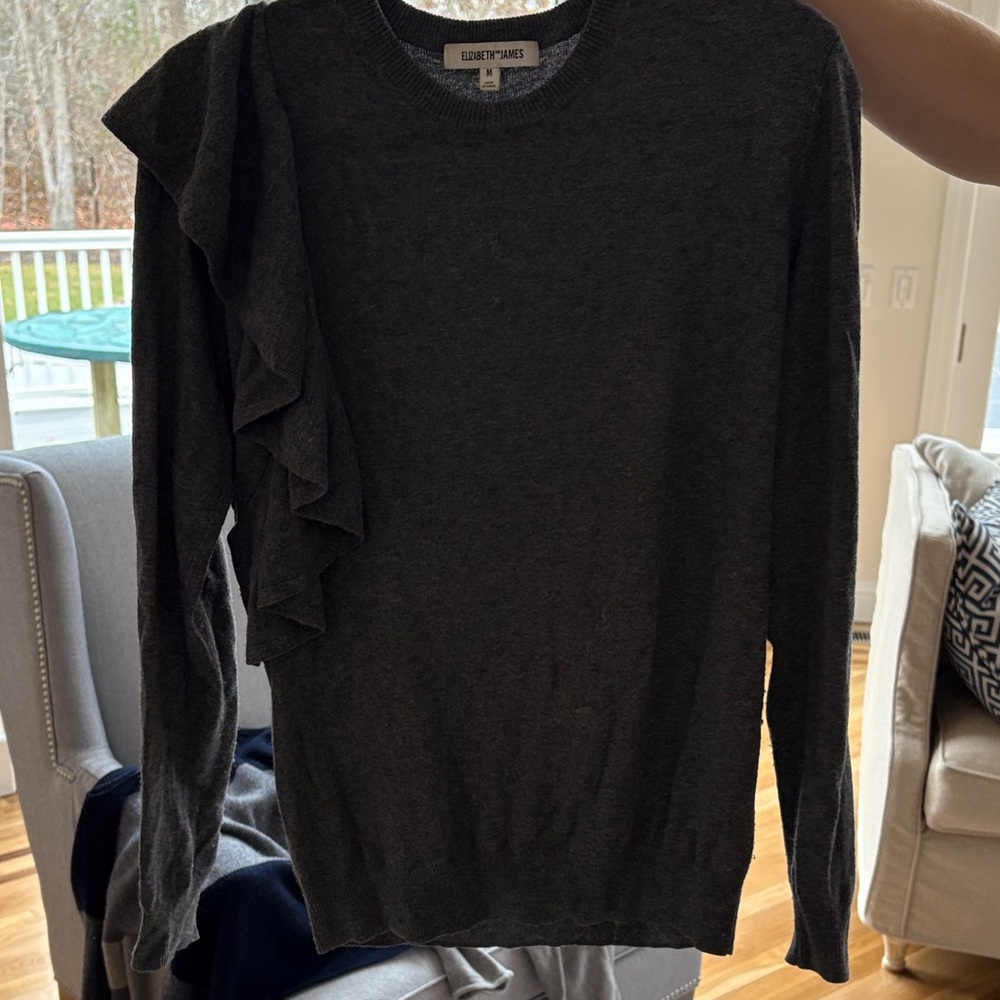 Elizabeth and James Charcoal Ruffle Sleeve Sweater